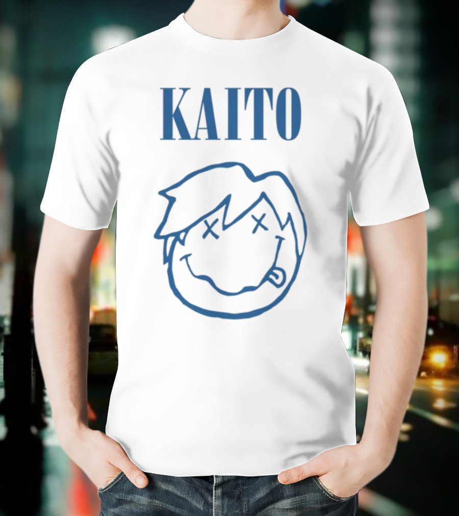 Kaito Blue Cartoon Smiley Face With X Eyes T-Shirt