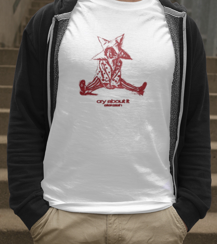 Aleksiah Cry About It Red Sketchy Cat Ears Print T-Shirt