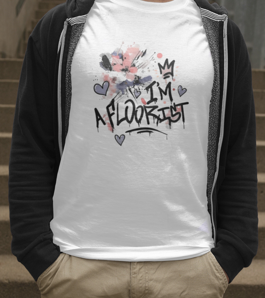 I'm A Floorist Red And Blue Floral Hearts Crown T-Shirt