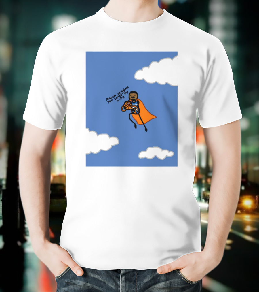 Aaron Wiggins You Saved My Life Superhero Drawing Floating In Clouds T-Shirt