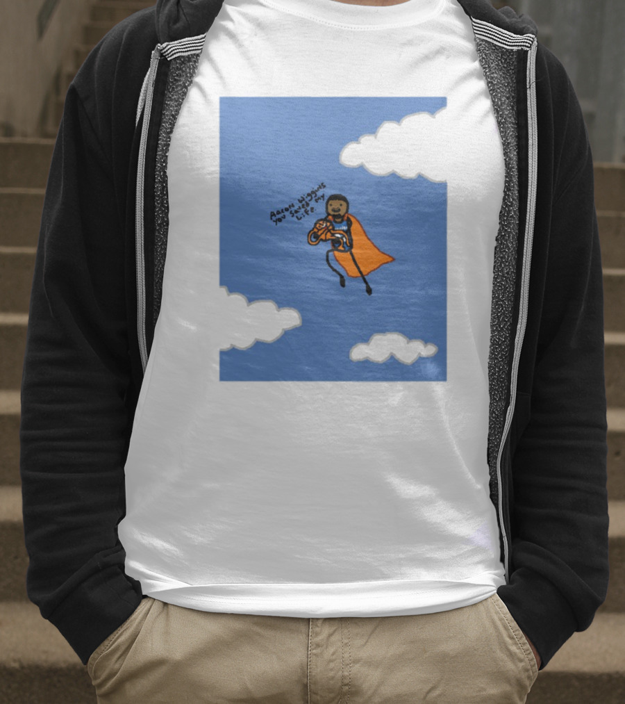 Aaron Wiggins You Saved My Life Superhero Drawing Floating In Clouds T-Shirt