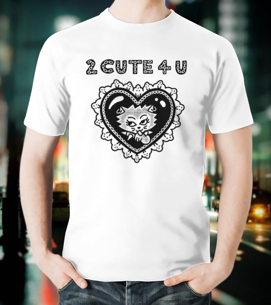 2 Cute 4 U Heart Cat Lovers Aidabloom T-Shirt