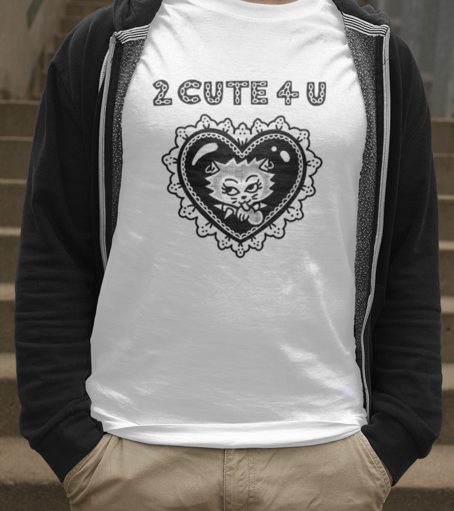 2 Cute 4 U Heart Cat Lovers Aidabloom T-Shirt