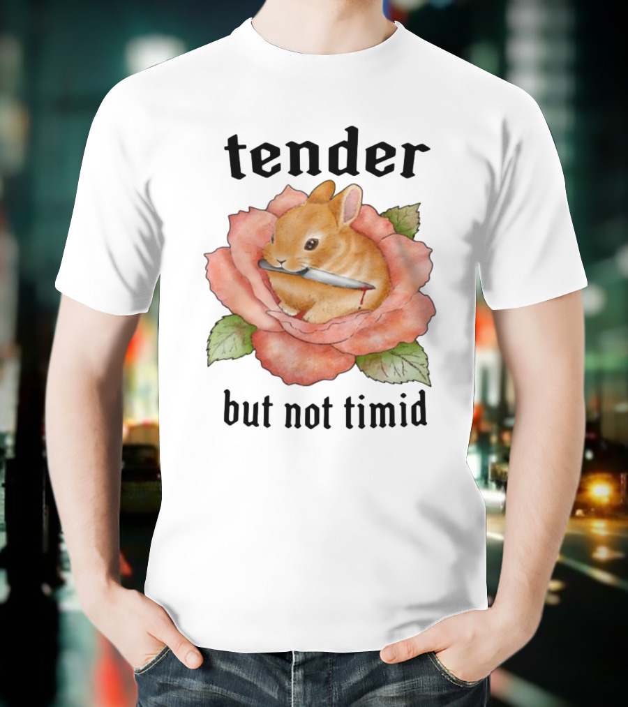 Bunny Tender But Not Timid Cute Rabbit With Knife In Rose T-Shirt