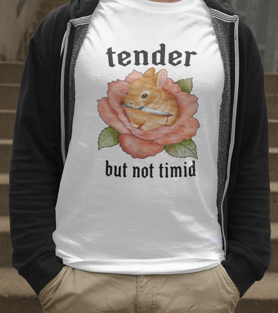 Bunny Tender But Not Timid Cute Rabbit With Knife In Rose T-Shirt