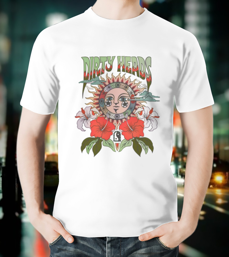 Dirty Heads Cali Sun Orange Sunflower And Hibiscus Design T-Shirt