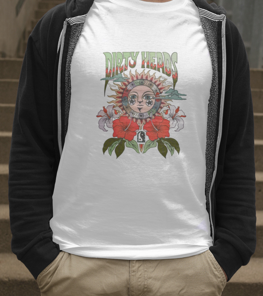 Dirty Heads Cali Sun Orange Sunflower And Hibiscus Design T-Shirt