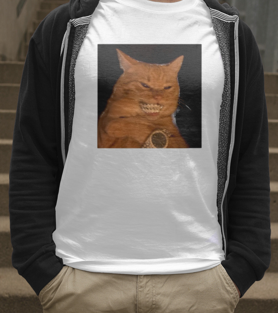 Cat Morgan Freebands Iced Out Gangsta Cat With Diamond Grill And Bling T-Shirt