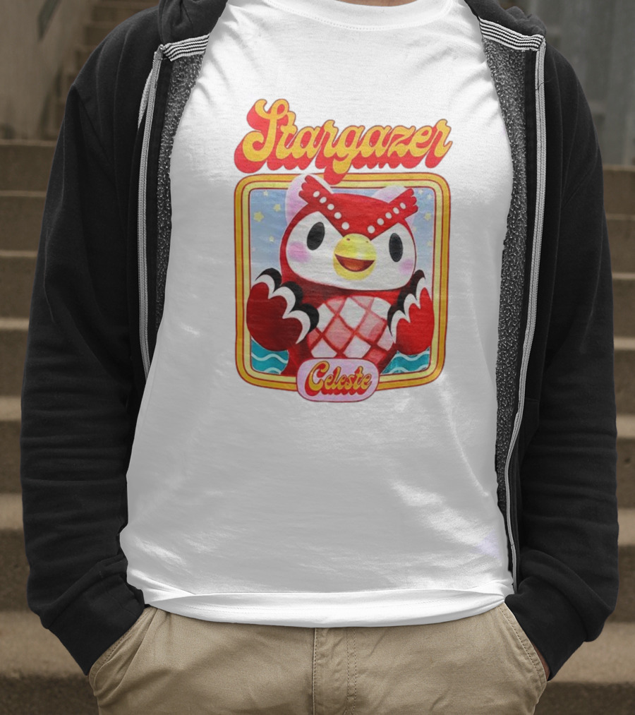 Stargazer Celeste Owl Character With Stars And Ocean Scene T-Shirt