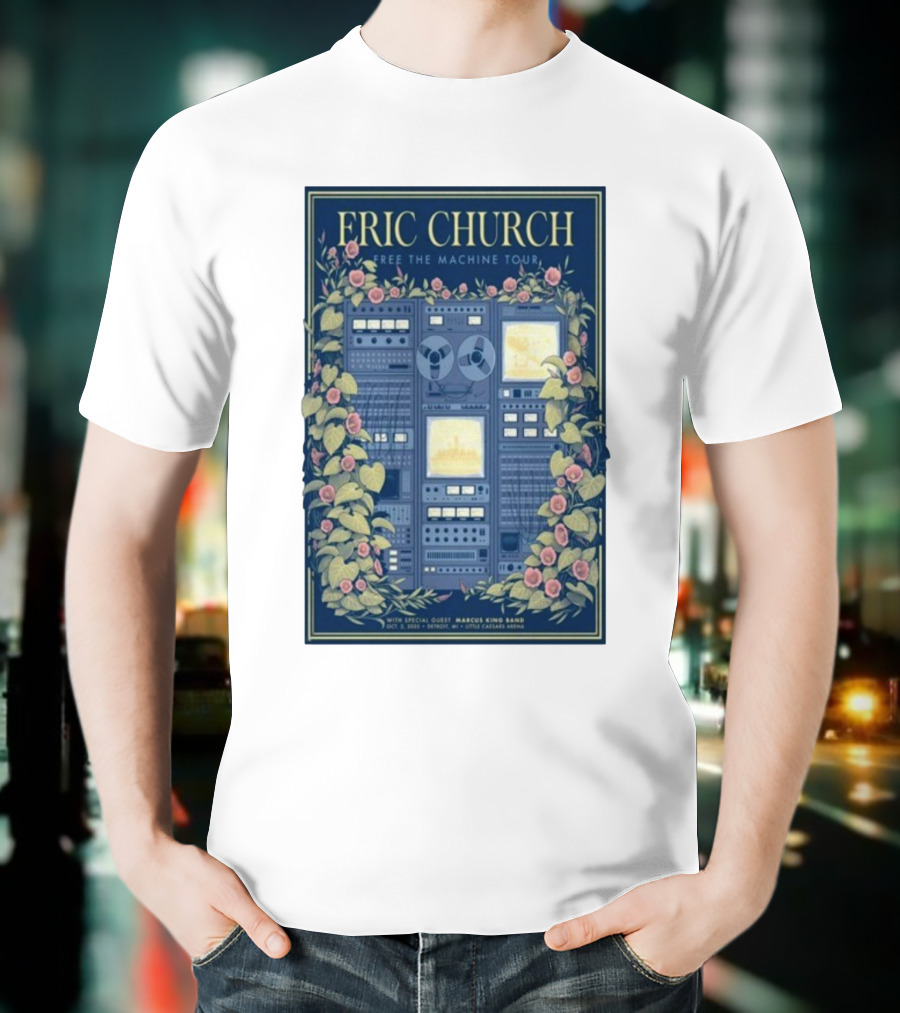 Eric Church Free The Machine Tour 2025 Marcus King Band Little Caesars Arena Detroit T-Shirt