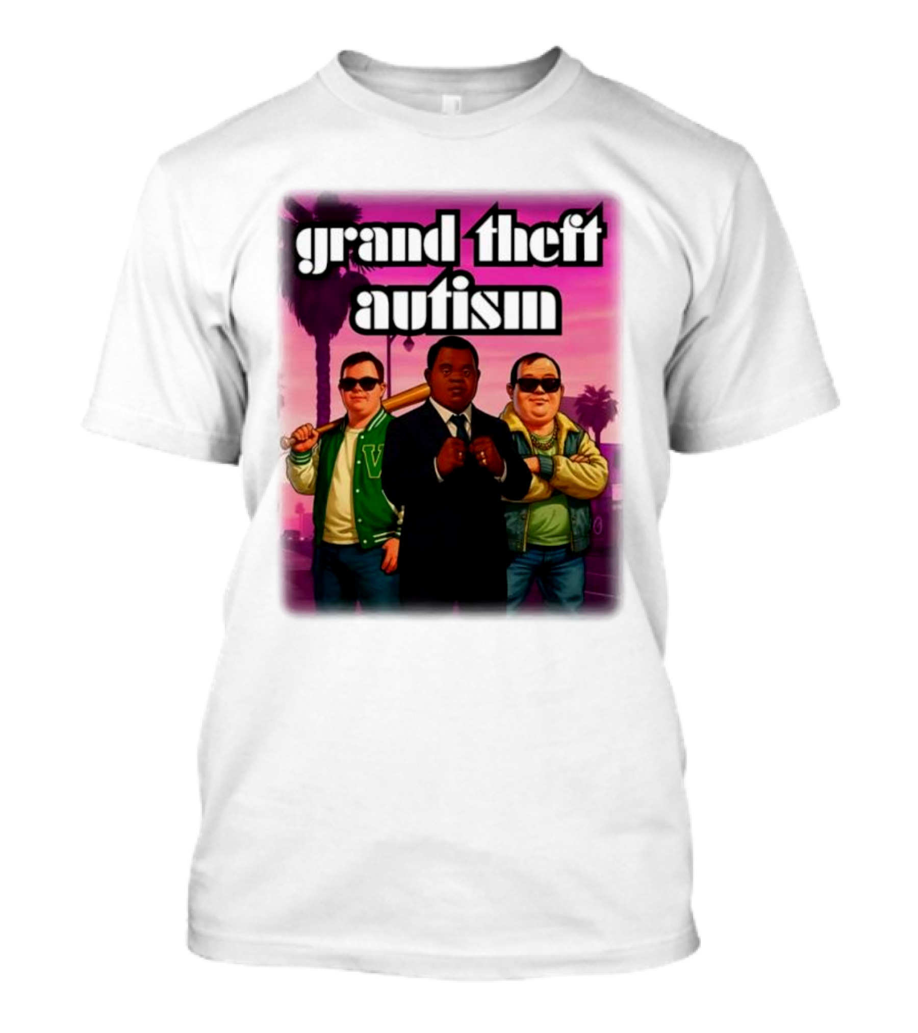 Grand Theft Autism Characters In Iconic Urban Setting T-Shirt
