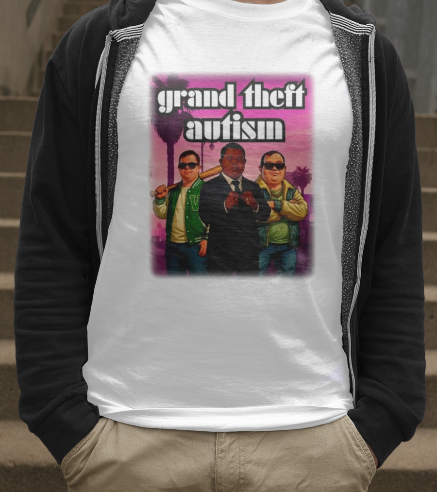 Grand Theft Autism Characters In Iconic Urban Setting T-Shirt