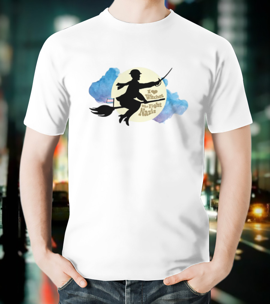 I Heart Witches Who Fight Nazis Riding Broomstick LGBTQ Support T-Shirt