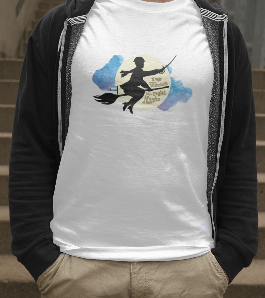 I Heart Witches Who Fight Nazis Riding Broomstick LGBTQ Support T-Shirt