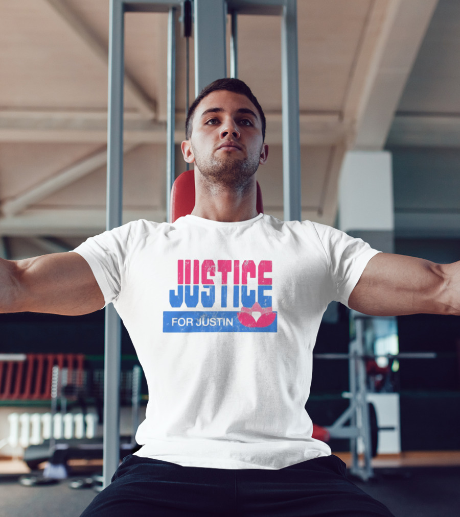 Justice For Justin LGBTQ Pride Pink And Blue Bold Text With Heart Symbol T-Shirt