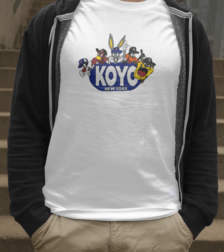 Koyo New York Looney Tunes Bugs Daffy Sylvester Taz Foghorn Baseball Yankees Mets T-Shirt