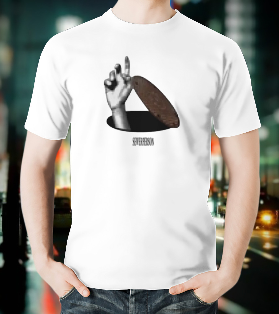 Severperson Low Res Sewer Manhole Lid And Hand Gesture T-Shirt