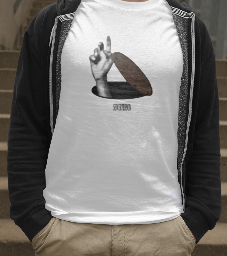 Severperson Low Res Sewer Manhole Lid And Hand Gesture T-Shirt