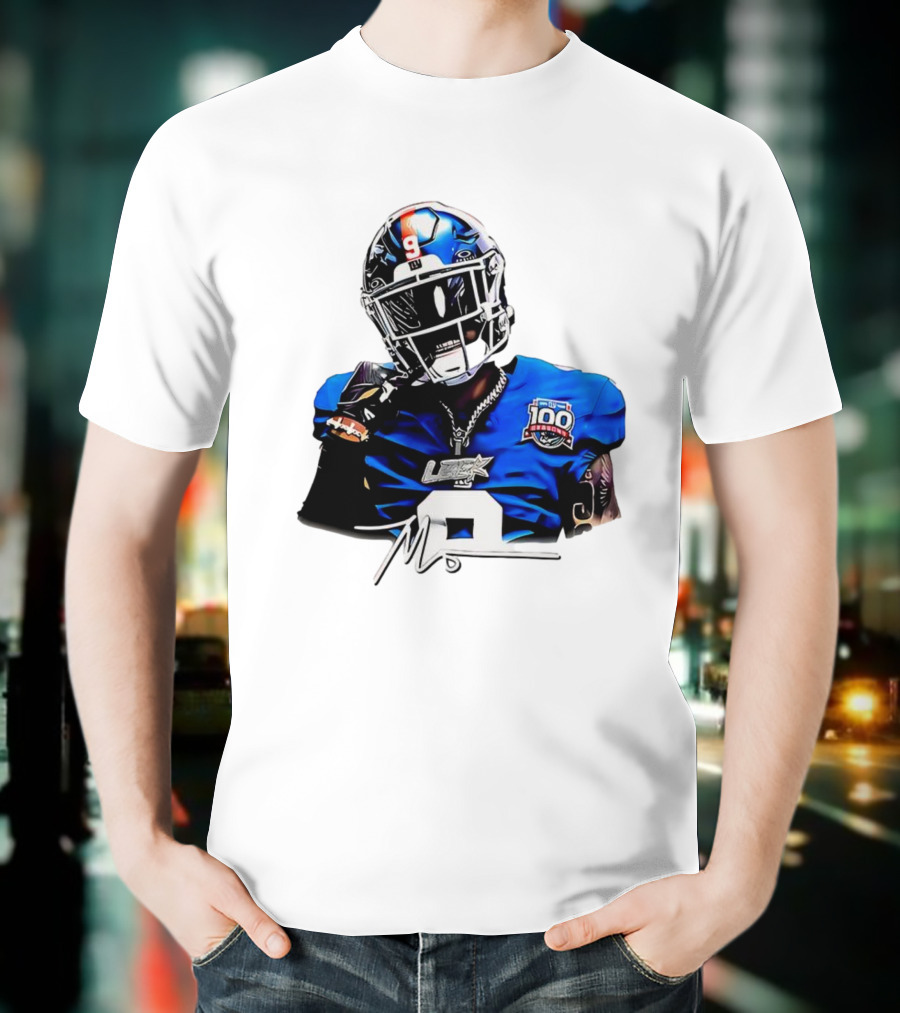 Malik Nabers New York Giants Football Rookie Signature 100th Season LSHOF T-Shirt