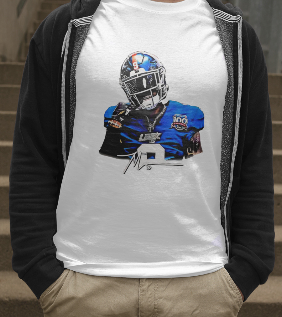 Malik Nabers New York Giants Football Rookie Signature 100th Season LSHOF T-Shirt