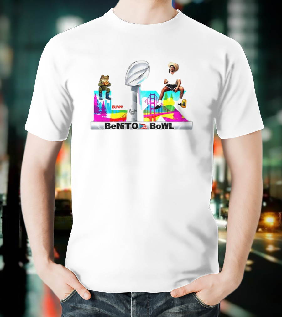 Bad Bunny Benito Bowl Puerto Rico Flag Super Bowl 2025 Retro Frog Bridge Leopardo San Francisco T-Shirt