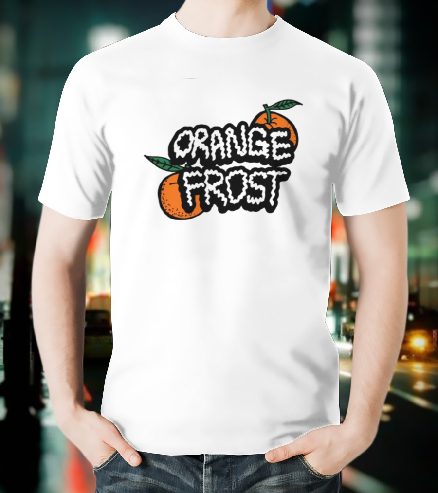Orange Frost Citrus Design With Green Leaf Elements T-Shirt