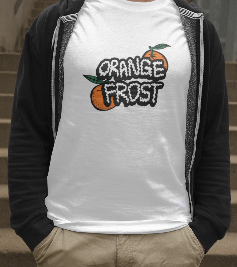 Orange Frost Citrus Design With Green Leaf Elements T-Shirt