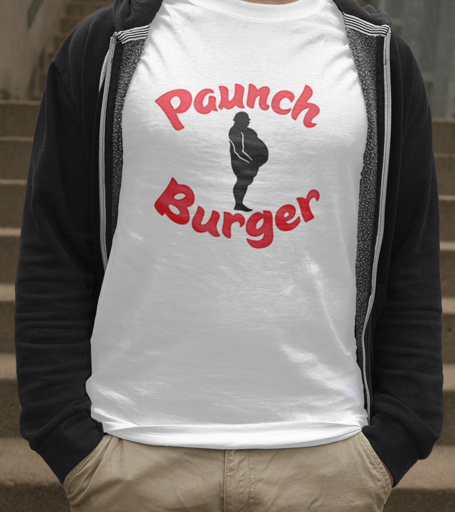 Paunch Burger Dollar Symbol Text Design T-Shirt