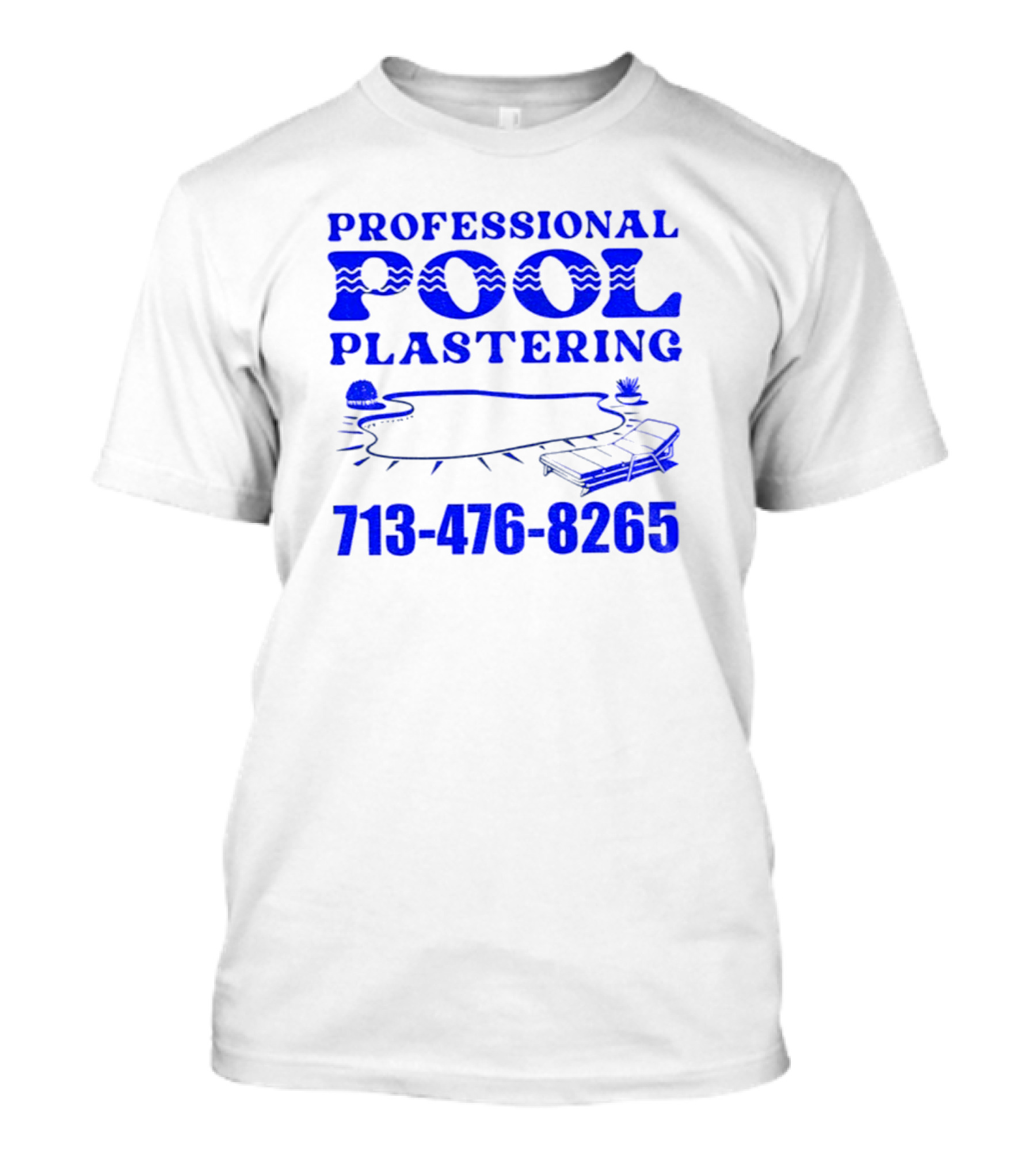 PROFESSIONAL POOL PLASTERING 713-476-8265 POOL OUTLINE COCKTAIL AND PALM TREE ICONS T-Shirt