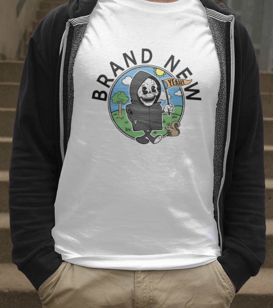 Skullboy Kids Character With Yeah Flag And Squirrel In Sunny Park T-Shirt