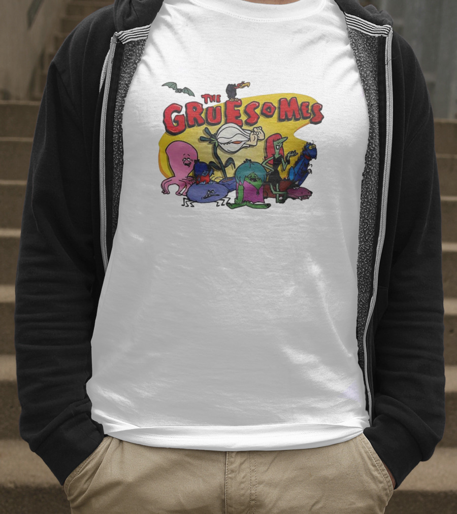 The Gruesomes Cartoon Characters With Bat And Vulture T-Shirt