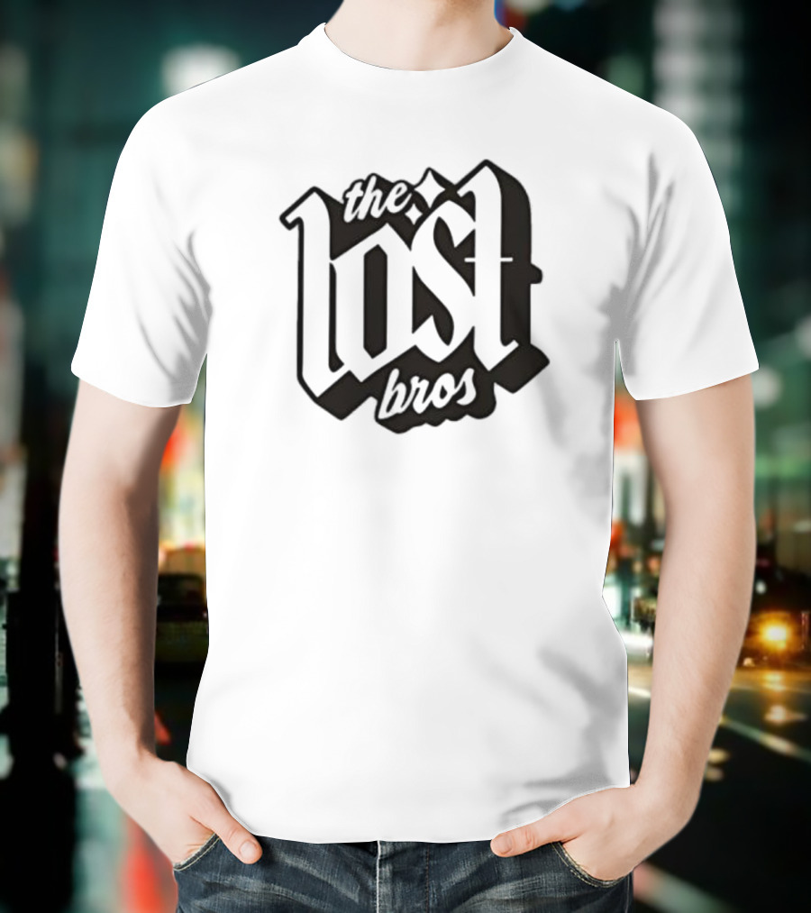 The Lost Bros Black Vintage Style Bold Text Design T-Shirt