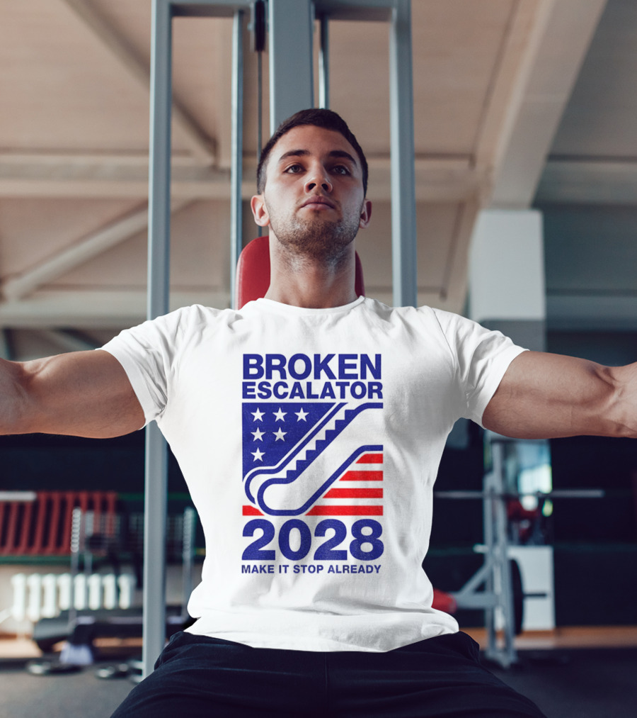 Broken Escalator 2028 Make It Stop Already American Flag Stars Stripes T-Shirt