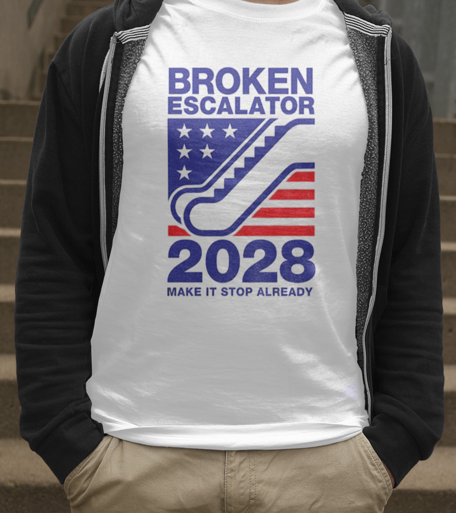 Broken Escalator 2028 Make It Stop Already American Flag Stars Stripes T-Shirt
