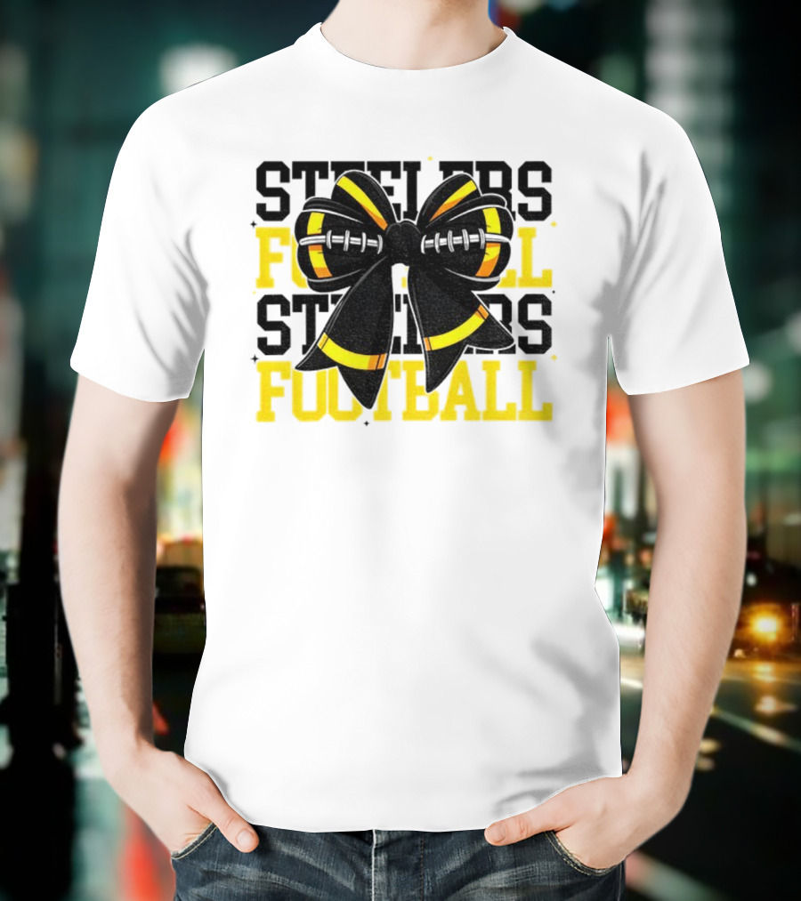 Pittsburgh Steelers Football Coquette Mom Bow Game Day T-Shirt