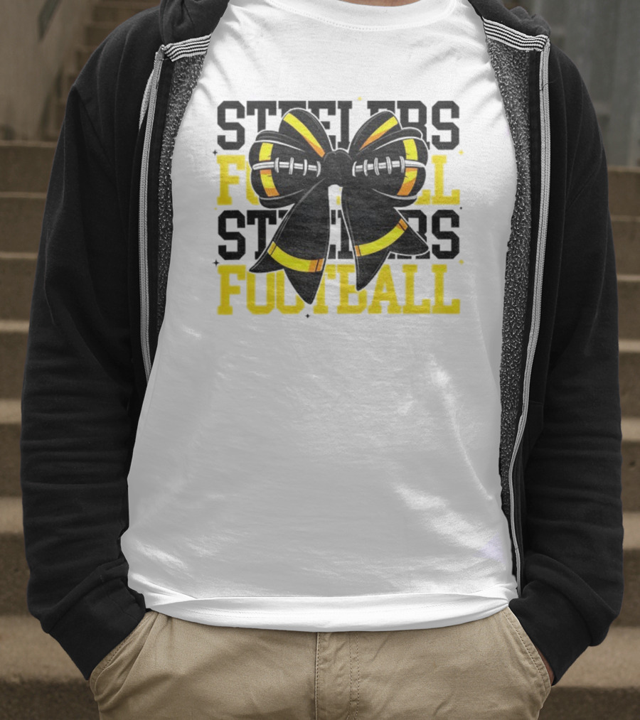 Pittsburgh Steelers Football Coquette Mom Bow Game Day T-Shirt