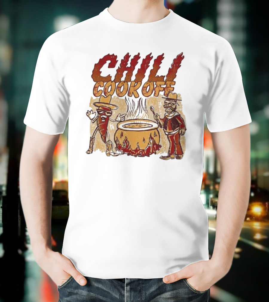 Chili Cookoff Spicy Pepper Cowboy And Chef Duel Over Fiery Pot T-Shirt