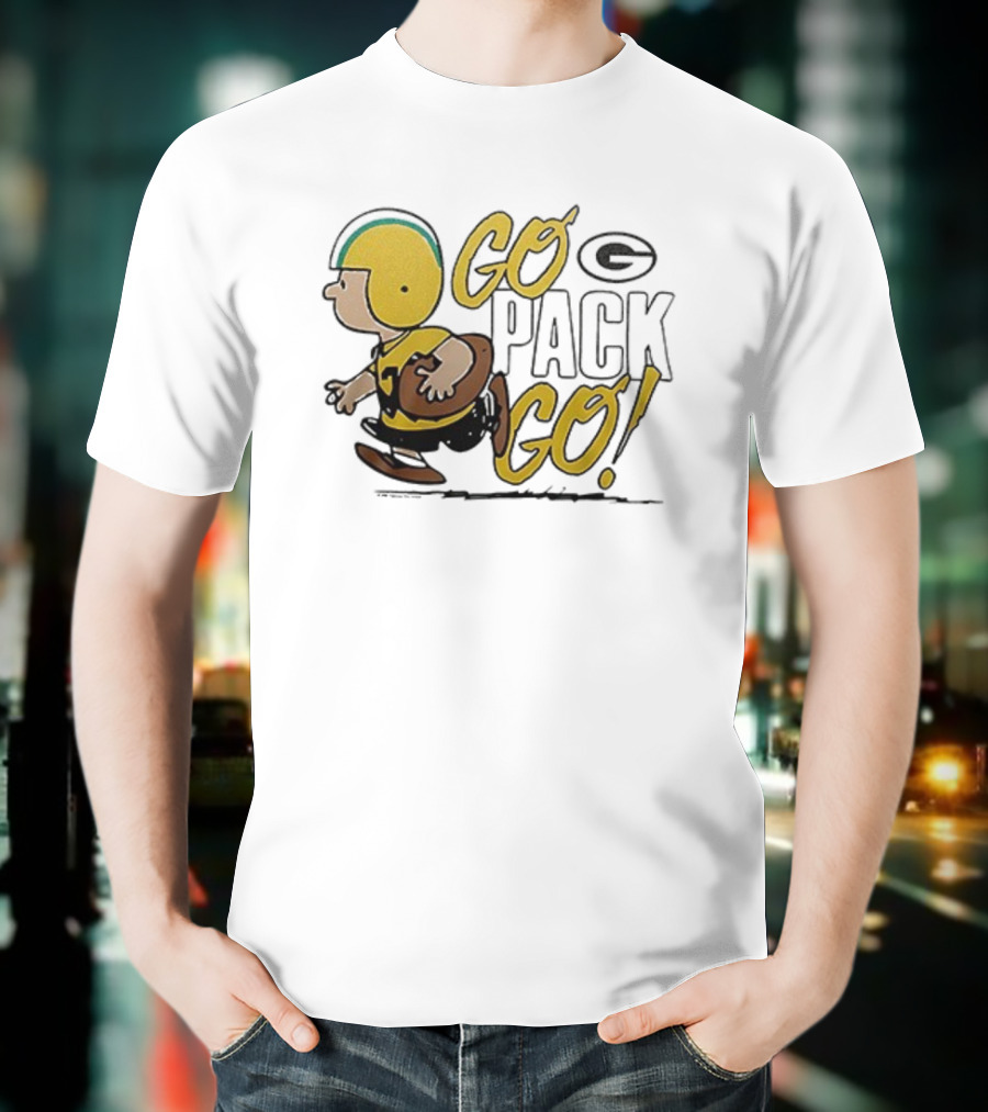 Green Bay Packers Peanuts Snoopy Go Pack Go Winter Cartoon Football T-Shirt
