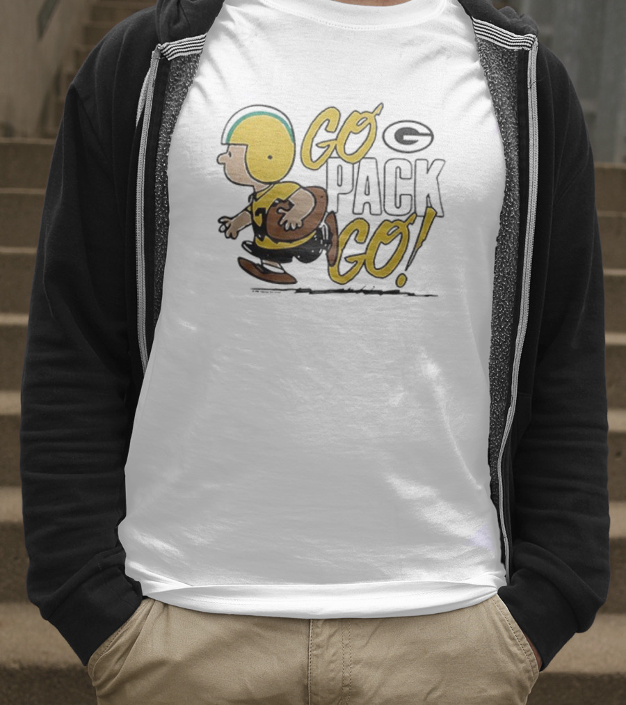 Green Bay Packers Peanuts Snoopy Go Pack Go Winter Cartoon Football T-Shirt