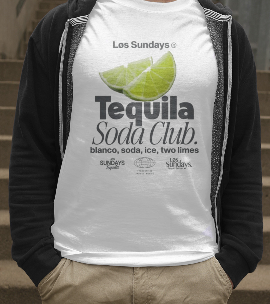 Los Sundays Tequila Soda Club Blanco Soda Ice Two Limes T-Shirt