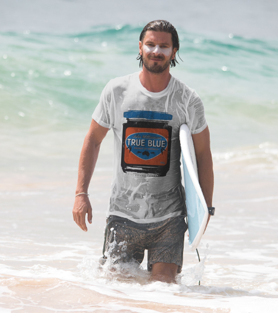 John Williamson True Blue Product Of Australia Mock Jam Label T-Shirt