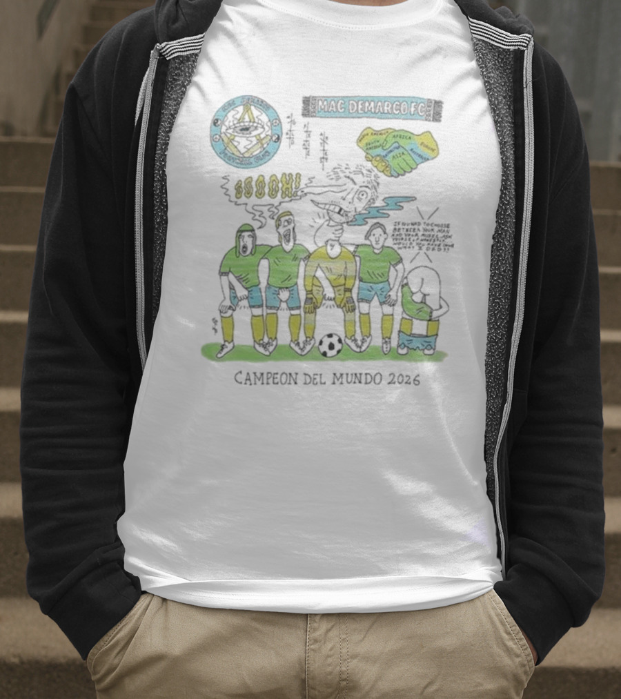 Campeon Del Mundo 2026 Mac Demarco Football Club Soccer Team Art Latin America Africa Map T-Shirt