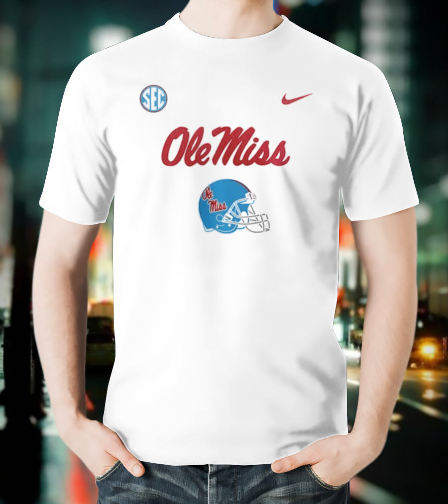 Ole Miss Rebels Football Helmet SEC Nike T-Shirt