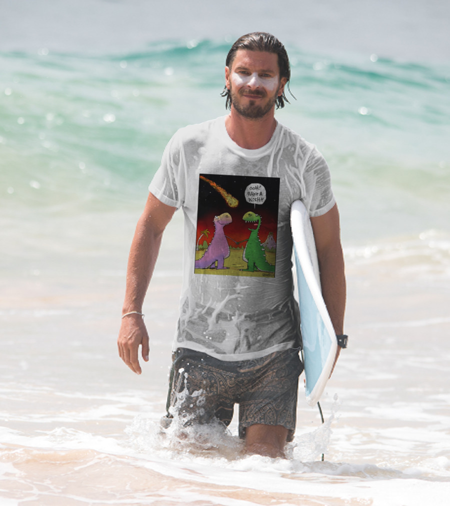 Glenn Mccoy Dinosaur Cartoon Ooh Make A Wish Meteorite Scene T-Shirt