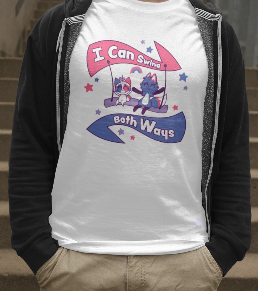 I Can Swing Both Ways Cute Cats Stars Rainbow T-Shirt