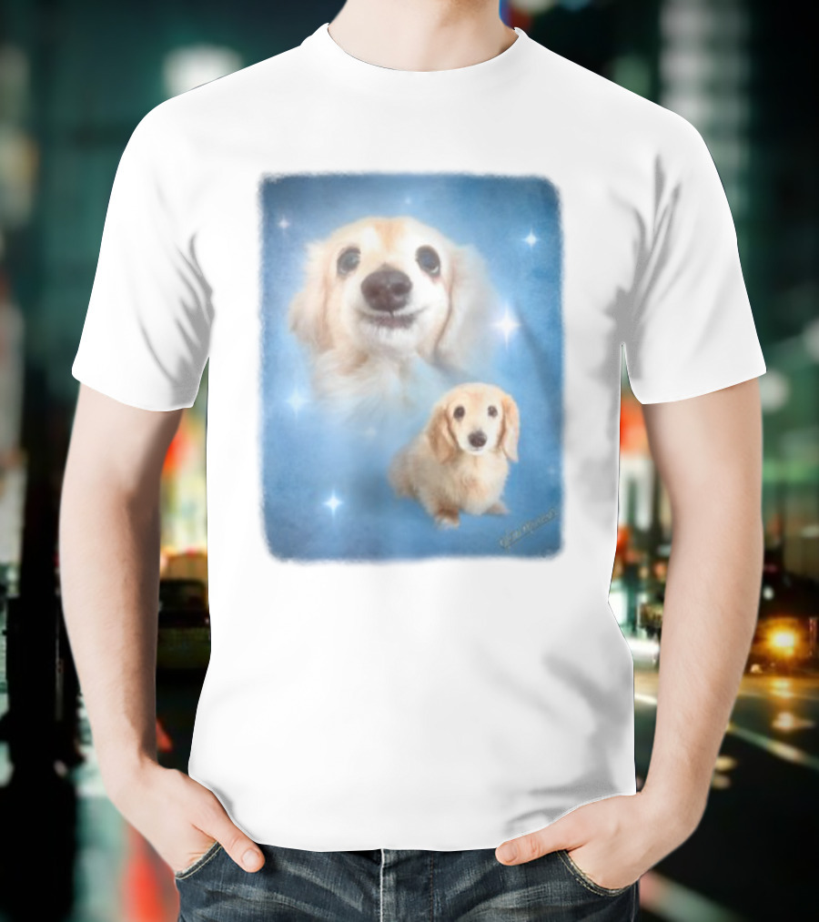 Olan Meows Bella Dog Portrait Classic Blue Stars T-Shirt