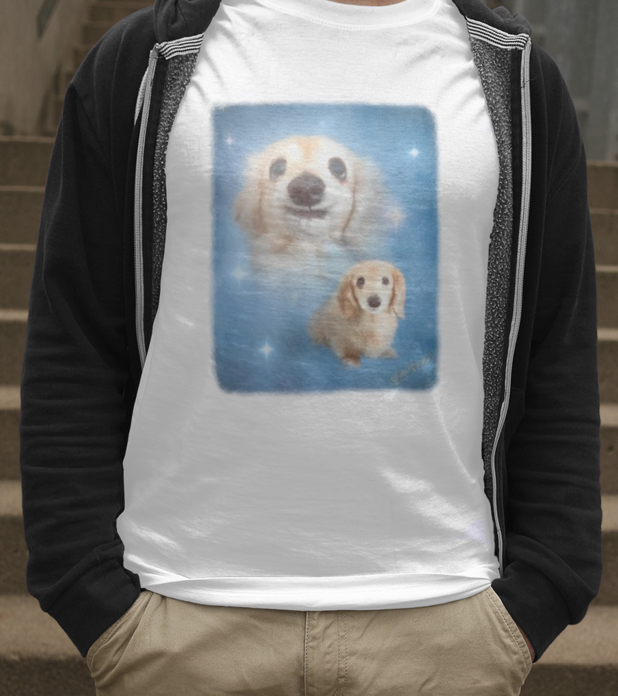 Olan Meows Bella Dog Portrait Classic Blue Stars T-Shirt