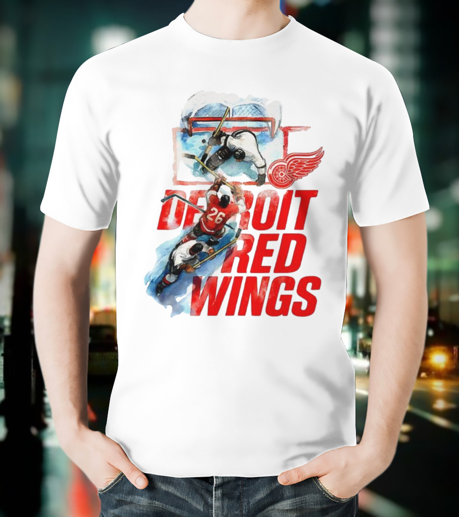 Sana X Detroit Red Wings Hockey Team Action Scene T-Shirt