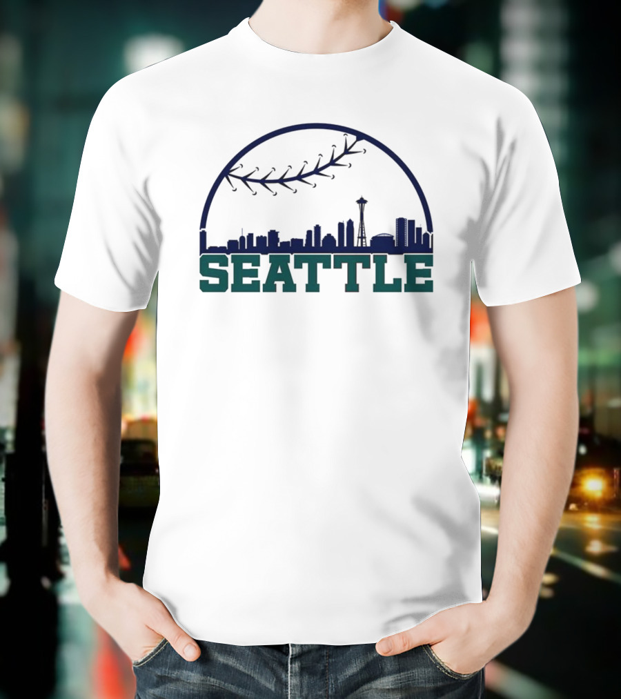 Seattle Mariners Skyline Baseball Theme With Space Needle T-Shirt