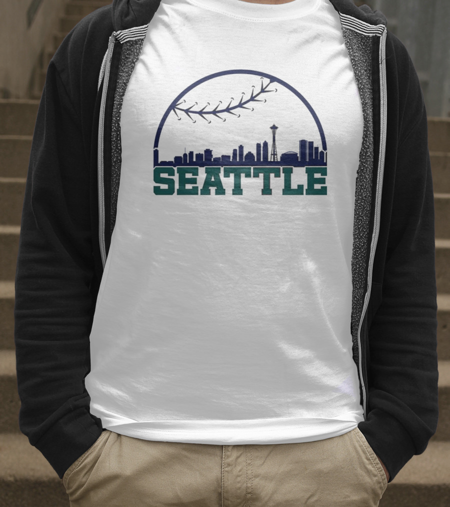 Seattle Mariners Skyline Baseball Theme With Space Needle T-Shirt